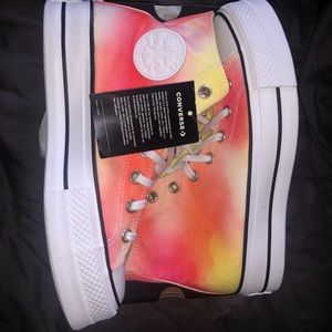 Yellow pink Tie dye high top converse size 8.5 womens
